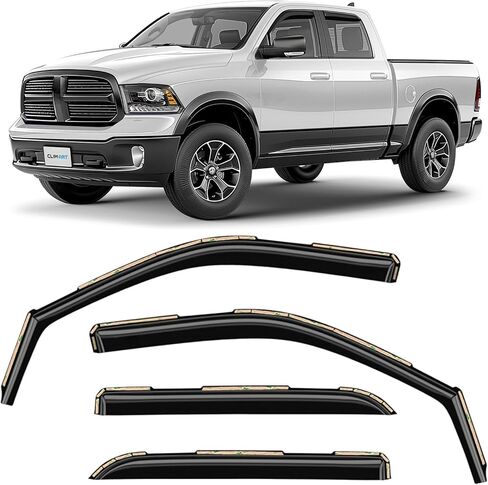 CLIM ART في القناة واقيات مطر متينة بشكل لا يصدق لسيارة Dodge Ram 1500 Classic 2019-2025 Crew Cab، عاكسات النوافذ الأصلية، أقنعة نافذة التهوية، عاكس التهوية، 4 قطع. - 619438 in Kuwait
