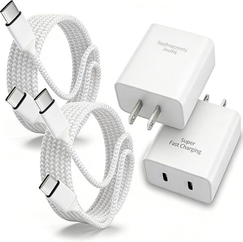 شاحن 45 وات iPhone 17 16 Pro Max، شاحن هاتف مزدوج المنفذ بطول 6 أقدام USB C فائق السرعة للشحن السريع 6 أقدام USBC إلى C كابل مجدول من النايلون لهاتف iPhone 17/17 Air/16/16e/16 Pro/15 Pro/15 Plus/iPad in Kuwait