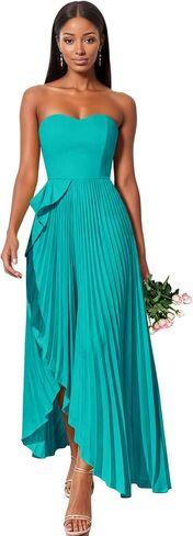 Satin Strapless Bridesmaid Dresses for Women Long A Line Prom Dress with Slit Pleated Wedding Formal Dress in Saudi Arabia
