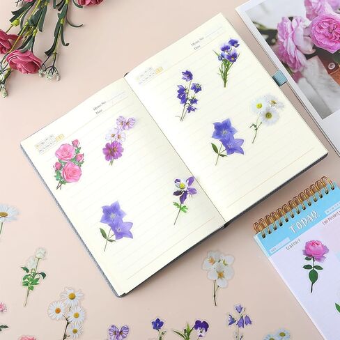 120Pcs Flower Stickers for Scrapbooking, Transparent Floral Stickers Set for Scrapbook Supplies,Craft, Card, Laptop, (60 Styles) (Purple Theme) in Saudi Arabia