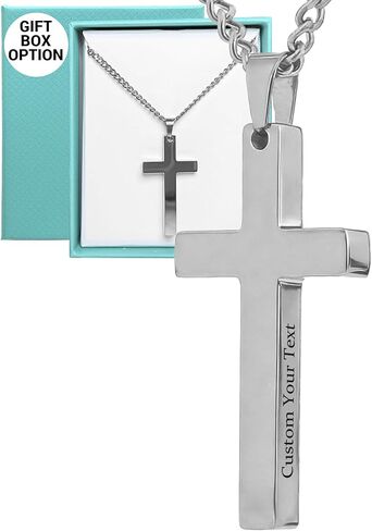 Personalized Cross Necklace - Customized Christian Faith Jesus Necklace Engraved Text Name Date Bible Verse Pendant Religious Baptism Necklace Valentines's Day Gifts for Men Women (Silver) in Saudi Arabia