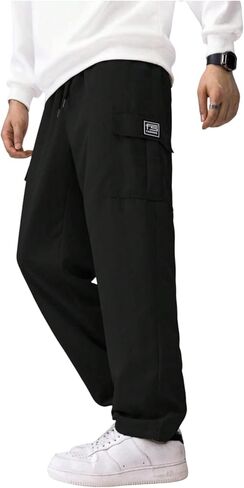 GORGLITTER Men's 3 Pack Cargo Pants Drawstring Elastic Waist Joggers Hiking Tactical Workout Track Pants with Pockets in Saudi Arabia