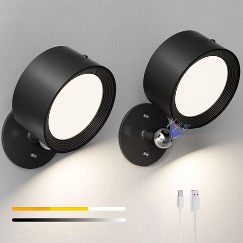 أضواء القراءة LED، الشمعدانات المثبتة على الحائط USB القابلة لإعادة الشحن 3 درجات حرارة اللون، 360 درجة تدوير الكرة المغناطيسية LED مصباح لاسلكي مثبت على الحائط لقراءة غرفة النوم بجانب السرير in Saudi Arabia