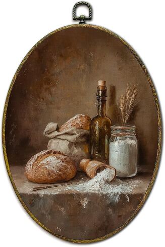 XFCICRLJ Vintage Bread Kitchen Wall Art Decor, Farmhouse Moody Wine Oval Canvas Prints Framed, Rustic Country Cottagecore Wall Art Decorations for Bakery Kitchen Dining Room Decor, 11x8.5 Inch in Saudi Arabia