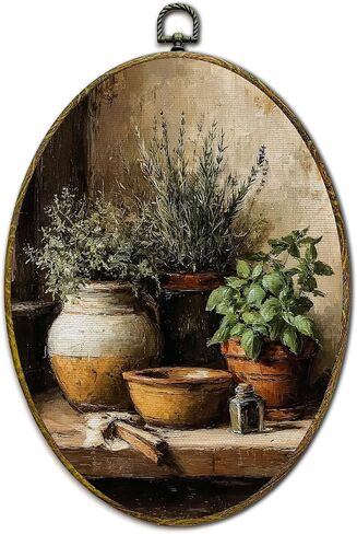 XFCICRLJ Vintage Bread Kitchen Wall Art Decor, Farmhouse Moody Wine Oval Canvas Prints Framed, Rustic Country Cottagecore Wall Art Decorations for Bakery Kitchen Dining Room Decor, 11x8.5 Inch in Saudi Arabia