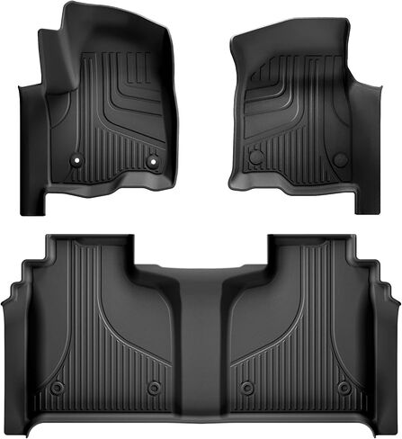 سجادات أرضية AOMSAZTO لسيارة 2019-2025 Chevy Silverado 1500 / GMC Sierra 1500، 2020-2025 Chevy Silverado/GMC Sierra 2500HD / 3500HD Crew Cab مع صندوق تخزين خلفي أسفل المقعد - بطانة السيارة للصف الأول والثاني in Kuwait