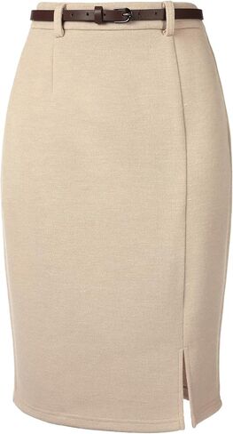 Allegra K Pencil Skirt for Women Knee Length High Waisted Skirts with Slit Elegant Office Work Skirt with Belt in Saudi Arabia