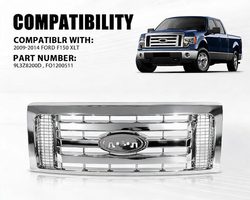 Front Bumper Upper Grille Grill Fit for 2009-2014 Ford F150 XLT Matte Black Grill Replacement 9L3Z8200A, FO1200510 in Saudi Arabia