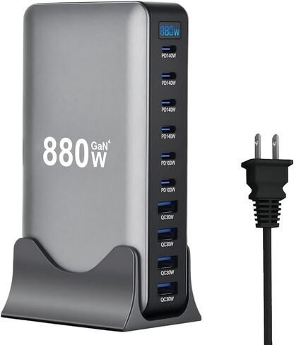 670W USB C Fast Charger Block, 8 Ports GaN III USB Chagring Station, Dual 140W PD PPS HUB for Multiple Devices, Laptop Adapter Compatible with MacBook Pro/Air iPad iPhone Pro Max, Galaxy, Dell, HP in Saudi Arabia