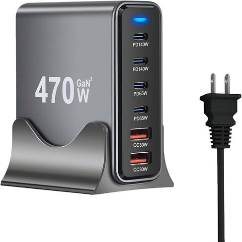 670W USB C Fast Charger Block, 8 Ports GaN III USB Chagring Station, Dual 140W PD PPS HUB for Multiple Devices, Laptop Adapter Compatible with MacBook Pro/Air iPad iPhone Pro Max, Galaxy, Dell, HP in Saudi Arabia