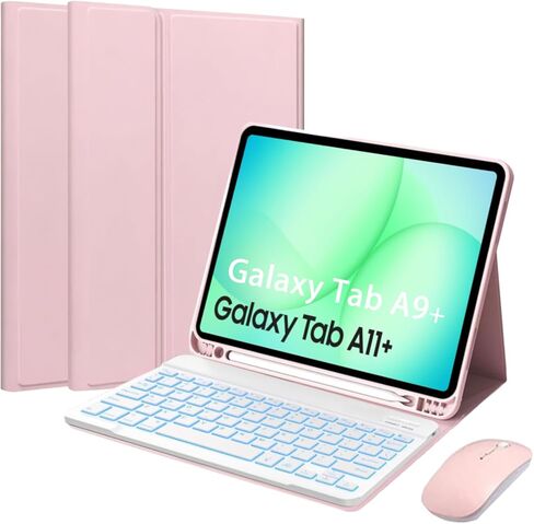 حافظة لوحة مفاتيح قابلة للفصل مع ماوس لجهاز Samsung Galaxy Tab A11+ 2025/ A9+ 2023 مقاس 11 بوصة، غطاء لوحة مفاتيح مغناطيسي بإضاءة خلفية 7 ألوان لهاتف Samsung A11 Plus/A9 Plus 11 بوصة مع حامل قلم، زوايا متعددة، أسود in Kuwait