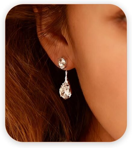 925 Sterling Silver Post Teardrop Dangle Earrings for Women Trendy, Hypoallergenic Nickel Free Cute Dainty Unique Drop Earrings for Sensitive Ears Women, Gold and Silver Two Tone Earrings in Saudi Arabia
