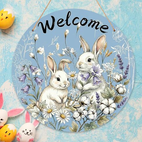 Highland Cow Welcome Sign for Front Door, 12" Rustic Highland Cow Wreath, Floral Wooden Hanging Sign for Door Wall Porch, Spring Gifts for Housewarming - A01 in Saudi Arabia