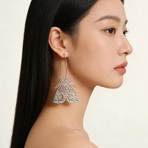 Large Moth Insect Dangle Earrings for Women Silver Plated Moth Earring in Saudi Arabia