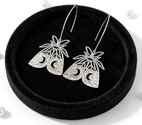 Large Moth Insect Dangle Earrings for Women Silver Plated Moth Earring in Saudi Arabia