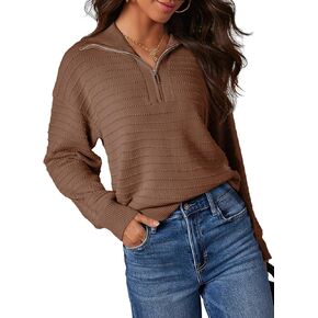 Dokotoo Womens Quarter Zip Pullover Turtleneck Sweater Long Sleeve Fall Outfits Ribbed Knit Winter Sweaters in Saudi Arabia