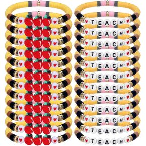 Tondiamo Teacher Bracelet Gifts Bulk for Woman Men Teacher Appreciation Polymer Clay Beaded Pencils Teach Bracelets Apple Bracelets Charm Jewelry Gift in Kuwait