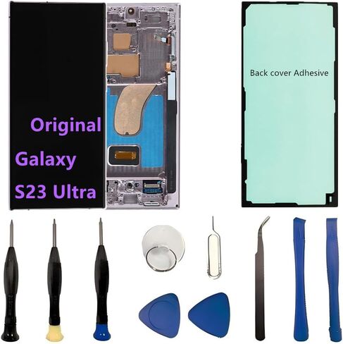 Original 6.8" AMOLED Display for Samsung Galaxy S23 Ultra Screen Replacement OEM S23Ultra 5G SM-S918U SM-S918U1 Display Touch Screen Digitizer Assembly. (with Black Frame+Back Cover Adhesive+Tools) in Kuwait