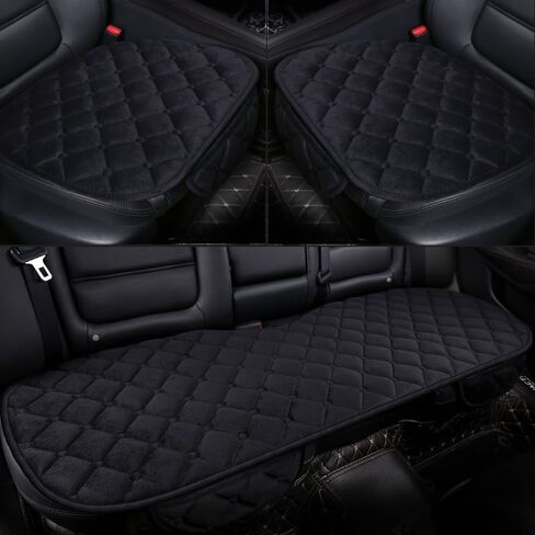 Plush Car Seat Covers Full Set for Sedan, SUV, Truck - Universal Soft Fuzzy Front and Rear Seat Cushion Protectors | Non-Slip, Warm, Machine Washable (Beige, 3-Piece) in Saudi Arabia