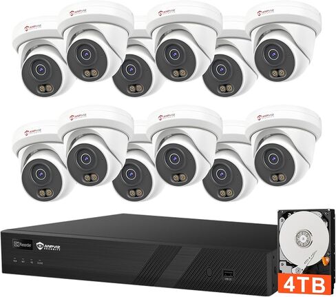 نظام كاميرا أمان Anpviz 12MP 16CH NVR PoE، اكتشاف المركبات البشرية بالذكاء الاصطناعي، كاميرات برج IP 12x 6MP في الهواء الطلق، ميكروفون مدمج، 16CH PoE NVR مع محرك أقراص ثابتة 4 تيرابايت، CCTV سلكية لأمن المنازل التجارية، NDAA in Saudi Arabia