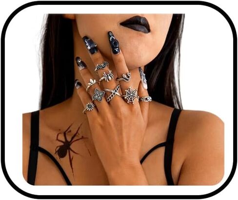 Chunky Gothic Stackable Ring Set Vintage Spider Skull Scorpion Finger Ring Punk Irregular Silver Ring Set Halloween Dark Vampire Costume for Women Men in Saudi Arabia