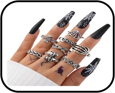 Chunky Gothic Stackable Ring Set Vintage Spider Skull Scorpion Finger Ring Punk Irregular Silver Ring Set Halloween Dark Vampire Costume for Women Men in Saudi Arabia