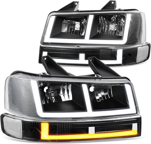 DNA MOTORING E-Style LED DRL المصباح + مجموعة مصابيح ركن السيارة/الانعطاف المتوافقة مع 03-14 Express/Savana 1500، 03-23 ​​Express/Savana 2500 3500، مدخن/شفاف، HL-LB4-CEGS03-4P-SM-CL1 in Kuwait