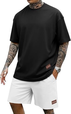 بدلات رياضية للرجال مكونة من قطعتين طقم تدريب تي شيرت كبير الحجم ومجموعة قصيرة للرجال بدلة رياضية للركض الصيفي in Kuwait