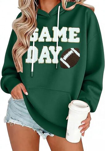 سترة كرة القدم للسيدات من Game Day: سترة بغطاء للرأس برسومات كرة القدم المضحكة Sunday Funday، بلوفر بغطاء للرأس وأكمام طويلة in Saudi Arabia