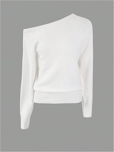 GORGLITTER Women's Fall Sweaters 2025 Off Shoulder Asymmetrical Neck Long Sleeve Ribbed Knit Pullover Jumpers Tops in Saudi Arabia