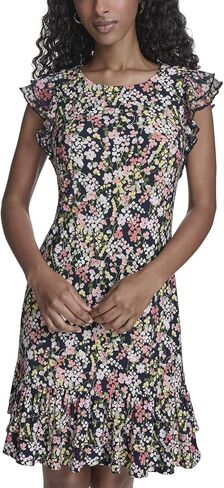 Tommy Hilfiger Women's Sleeveless Crew Neck Double Ruffle Hem Jersey Shift Mini Dress in Saudi Arabia