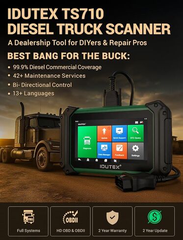 ماسح ضوئي للشاحنات الثقيلة TS710 مزود بـ DPF Regen، أداة مسح ثنائية الاتجاه، 42+ إعادة ضبط ماسح ضوئي الديزل Obd2، أداة تشخيص الشاحنات ذات النظام الكامل 2024 Elite، قارئ الرموز للشاحنات والمركبات التجارية in Saudi Arabia