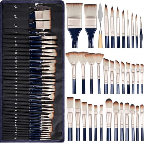 Nicpro 36 PCS Paint Brush Set, 9 Brush Types Professional Acrylic Paint Brushes with Cloth Roll and Gift Box, Suitable for Acrylic Painting, Oil, Watercolor, Gouache, Art Supplies for Artist Beginner in Saudi Arabia