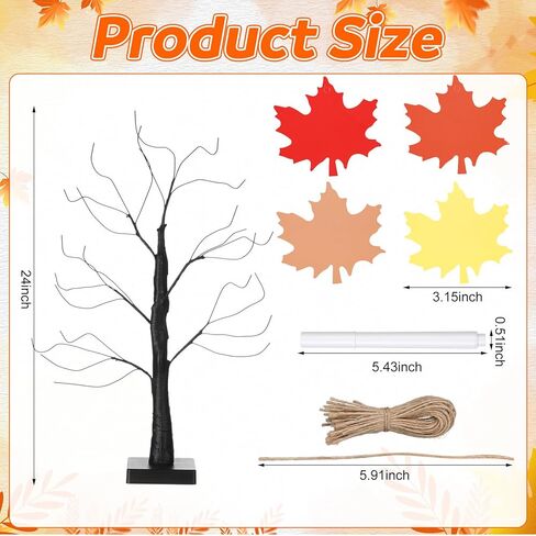 24" Thanksgiving Gratitude Tree with Leaves Kit Seasonal Holiday Decoration with Writing Pen Hemp Rope DIY Fall Decorations Craft Kit for Autumn Home Desktop Thanksgiving Decor(Classic) in Saudi Arabia