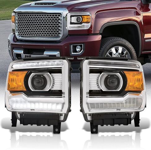 AJP الموزعين OE نمط LED DRL الهالوجين العارض المصابيح الأمامية إشارة مصابيح الإسكان الجمعية أضواء زوج اليسار اليمين متوافق/استبدال لسييرا 1500 2500HD 3500HD 2014 2015 2016 2017 2018 2019 in Kuwait