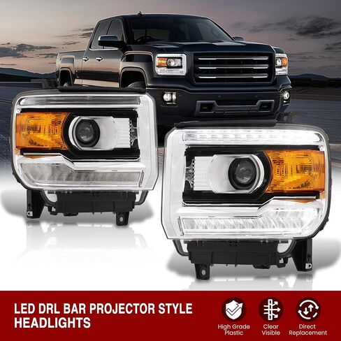 AJP الموزعين OE نمط LED DRL الهالوجين العارض المصابيح الأمامية إشارة مصابيح الإسكان الجمعية أضواء زوج اليسار اليمين متوافق/استبدال لسييرا 1500 2500HD 3500HD 2014 2015 2016 2017 2018 2019 in Kuwait