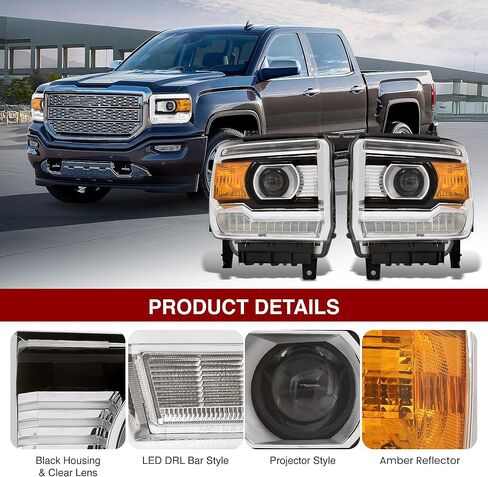 AJP الموزعين OE نمط LED DRL الهالوجين العارض المصابيح الأمامية إشارة مصابيح الإسكان الجمعية أضواء زوج اليسار اليمين متوافق/استبدال لسييرا 1500 2500HD 3500HD 2014 2015 2016 2017 2018 2019 in Kuwait