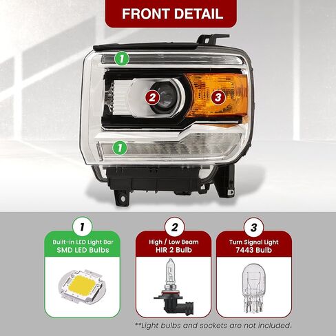 AJP الموزعين OE نمط LED DRL الهالوجين العارض المصابيح الأمامية إشارة مصابيح الإسكان الجمعية أضواء زوج اليسار اليمين متوافق/استبدال لسييرا 1500 2500HD 3500HD 2014 2015 2016 2017 2018 2019 in Kuwait