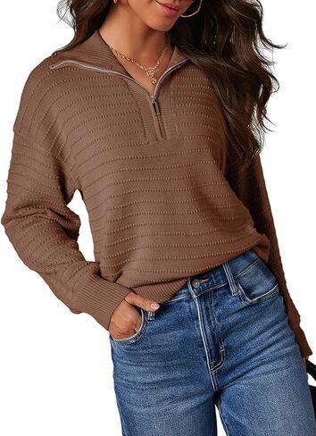 Dokotoo Womens Quarter Zip Pullover Turtleneck Sweater Long Sleeve Fall Outfits Ribbed Knit Winter Sweaters in Saudi Arabia