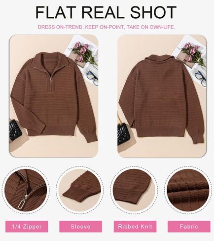 Dokotoo Womens Quarter Zip Pullover Turtleneck Sweater Long Sleeve Fall Outfits Ribbed Knit Winter Sweaters in Saudi Arabia
