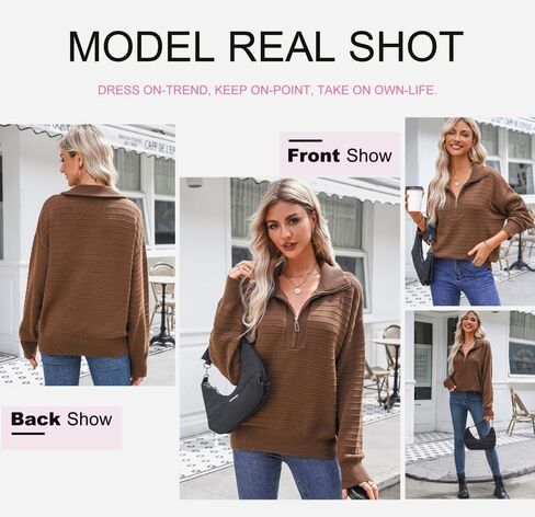 Dokotoo Womens Quarter Zip Pullover Turtleneck Sweater Long Sleeve Fall Outfits Ribbed Knit Winter Sweaters in Saudi Arabia