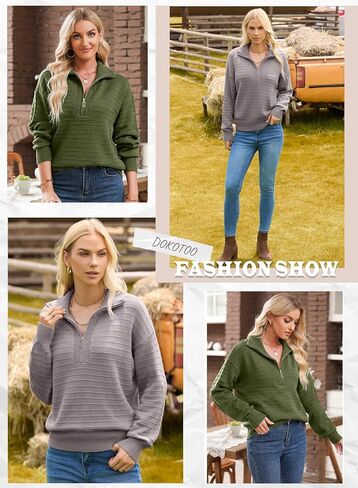 Dokotoo Womens Quarter Zip Pullover Turtleneck Sweater Long Sleeve Fall Outfits Ribbed Knit Winter Sweaters in Saudi Arabia