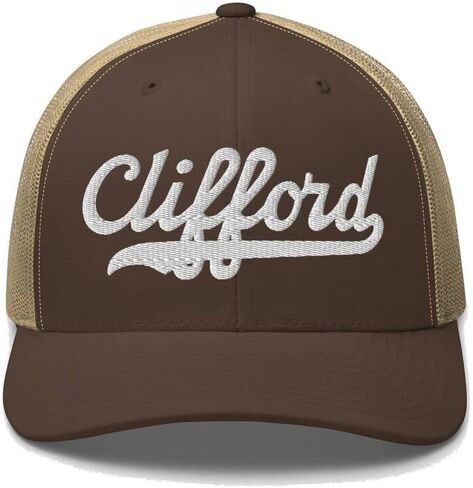 Clifford Hat Clifford Trucker Hat Baseball Script Embroidered Cap Vintage Sports Mesh Swoosh Gift Souvenir Headwear in MI ND in Saudi Arabia
