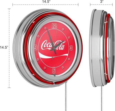 Coca-Cola Retro Neon Wall Clock, 14" Decorative Plug in or Battery Operated Analog Clock with Pull Chain by Trademark Global in Saudi Arabia