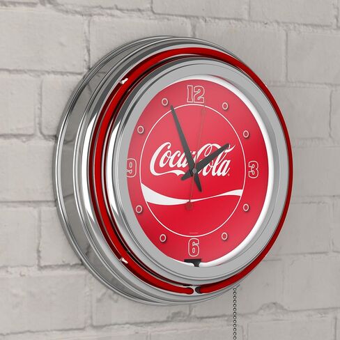 Coca-Cola Retro Neon Wall Clock, 14" Decorative Plug in or Battery Operated Analog Clock with Pull Chain by Trademark Global in Saudi Arabia