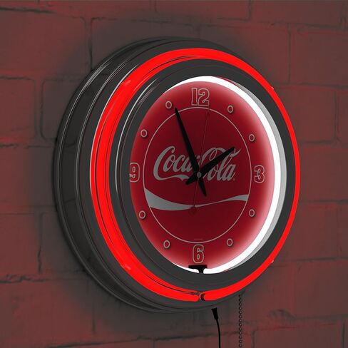 Coca-Cola Retro Neon Wall Clock, 14" Decorative Plug in or Battery Operated Analog Clock with Pull Chain by Trademark Global in Saudi Arabia