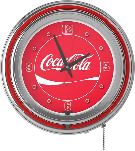 Coca-Cola Retro Neon Wall Clock, 14" Decorative Plug in or Battery Operated Analog Clock with Pull Chain by Trademark Global in Saudi Arabia