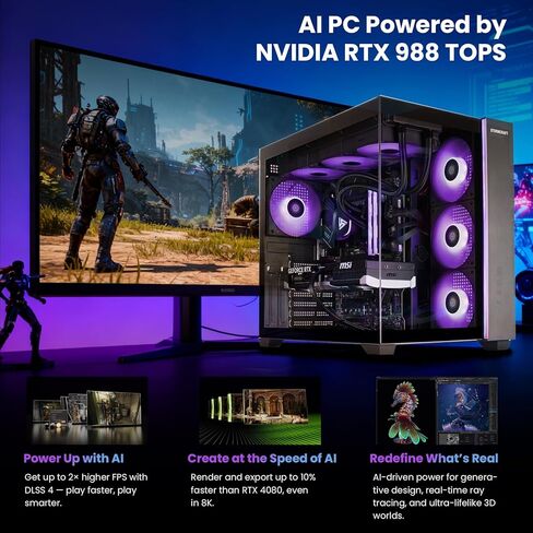 STORMCRAFT Falcon AI Gaming PC Desktop Intel Core Ultra 7 265F 5.3 GHz,Geforce RTX 5070,32GB DDR5 RGB Memory 6000MHz,1TB NVME SSD,360 AIO Cooler,B860 Chipset,850w Gold PSU,WiFi,BT,USB-C Computers in Saudi Arabia
