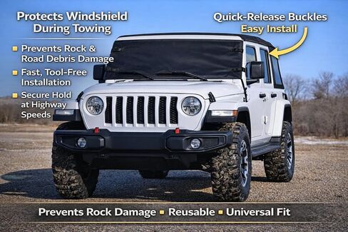 TRANSPORT WINDSHIELD PROTECTOR, 1/2" THICK, NO TOOLS, NO DRILLING, COMPATIABLE WITH ALL VEHICLES. TRANSPORT WITH CONFIDENCE AND STYLE! MADE IN AMERICA in Saudi Arabia