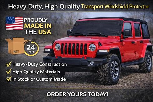 TRANSPORT WINDSHIELD PROTECTOR, 1/2" THICK, NO TOOLS, NO DRILLING, COMPATIABLE WITH ALL VEHICLES. TRANSPORT WITH CONFIDENCE AND STYLE! MADE IN AMERICA in Saudi Arabia